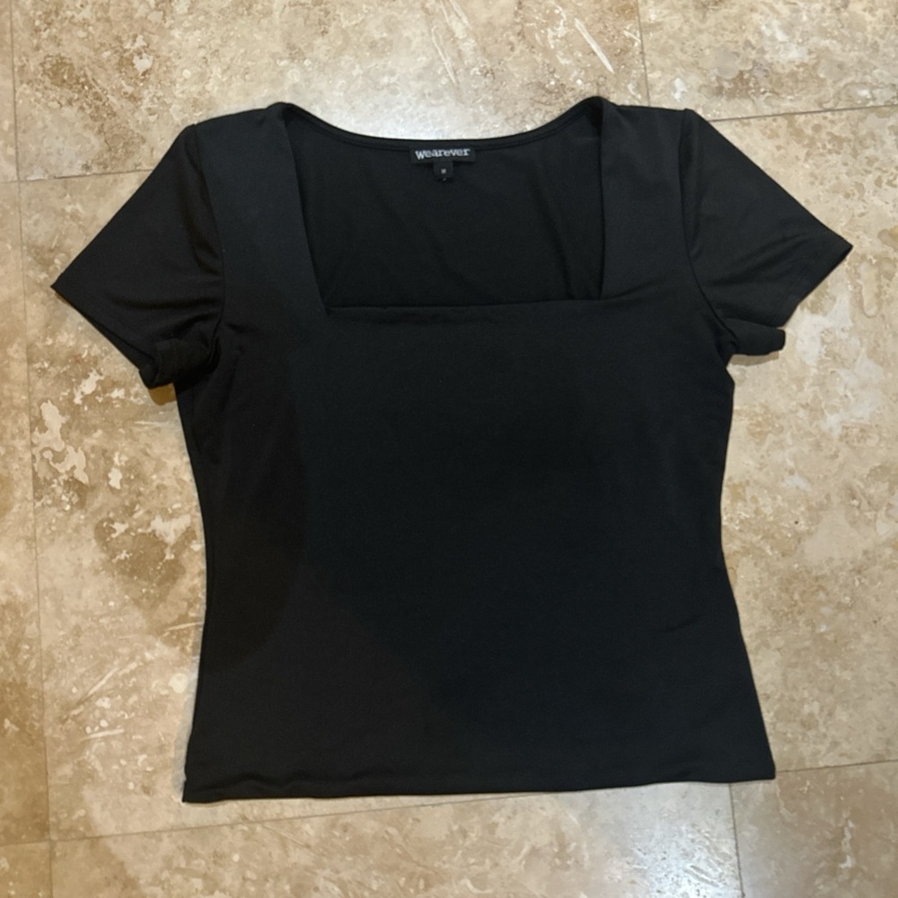 Elegant Black Square Neck Crop Top